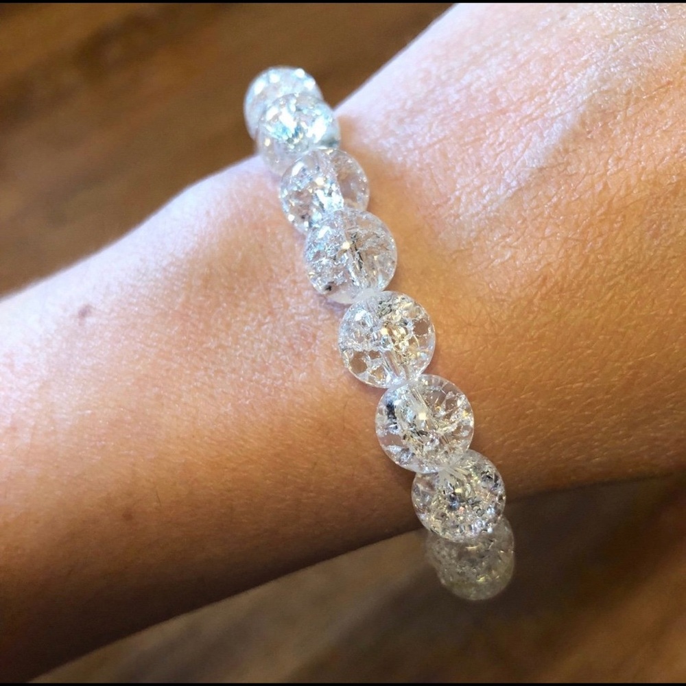 Crackle Quartz Fire & Ice Crystal Beaded Stretch Bracelet New - Picture 3 of 3
